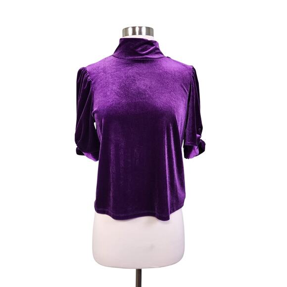 Sanctuary Womens Night Escape Velvet Top Size Small Purple Mock Neck Puff Sleeve - Picture 2 of 10